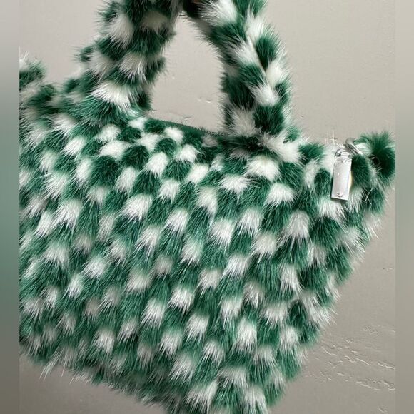 Colorblock Checkerboard Handmade Genuine Mink Fur Top Handle Bag/Crossbody - Picture 11 of 15